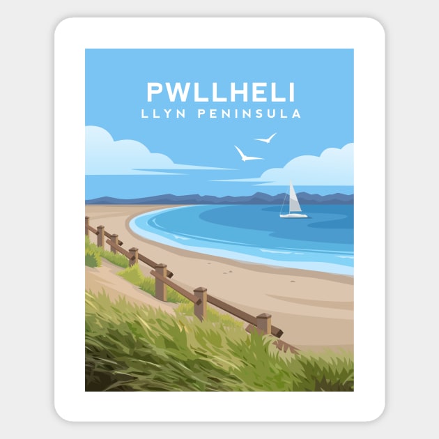 Pwllheli Beach, Llyn Peninsula - North Wales Sticker by typelab